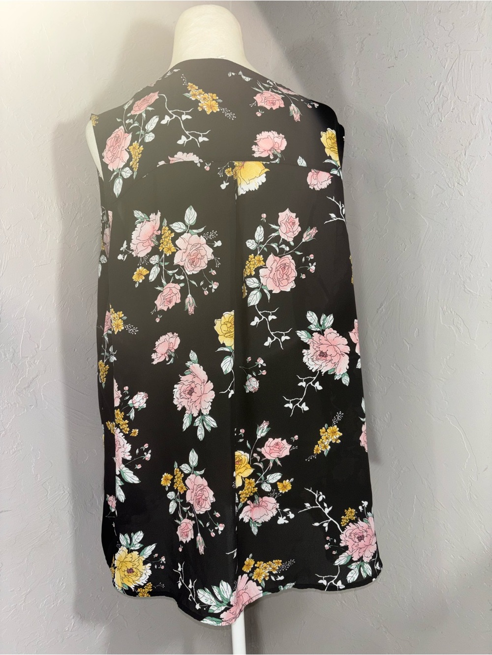Maurices Black Floral V-Neck Sleeveless Blouse with Pink & Yellow Flowers - Picture 6 of 12